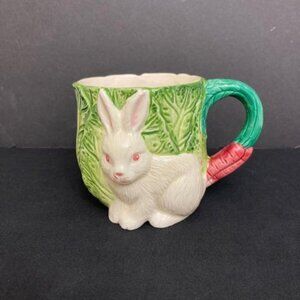 Vtg Bunny Lane Strata Group Ceramic Coffee Tea Mug Hand Painted Rabbit Veggies